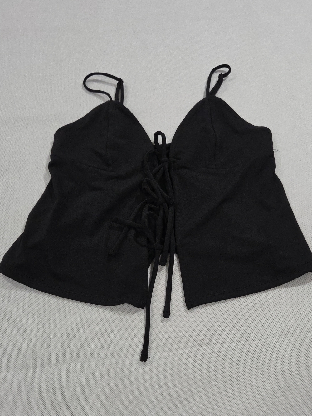 Source Unknown Black Front Lace-Up Spaghetti Strap Camisole